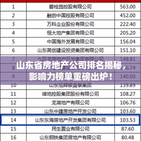 山東省房地產(chǎn)公司排名揭秘，影響力榜單重磅出爐！